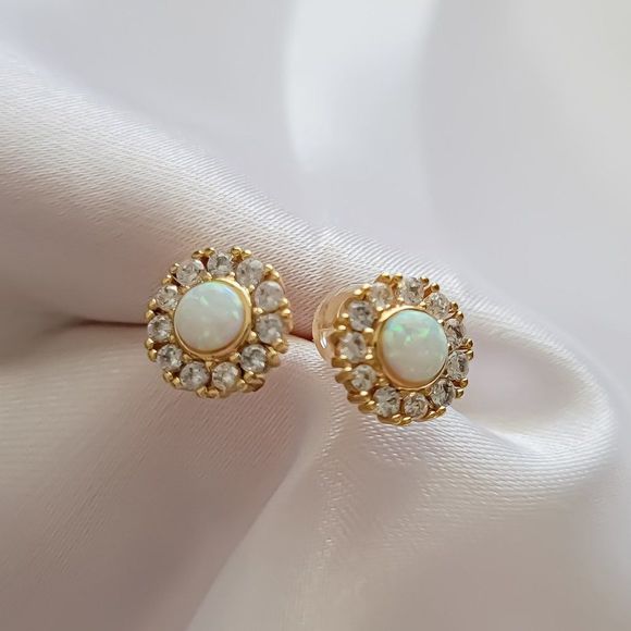 Jewelry - Gold Filled Rhinestone Crystal Flower Stud Earrings Blue Flower Studs